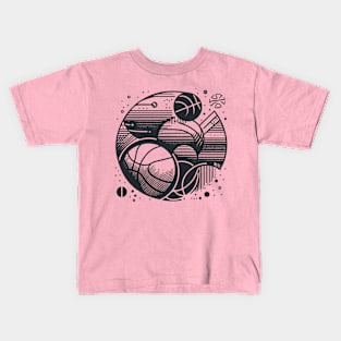 Basketball Minimalist Black Work Line Ink Drawing Kids T-Shirt